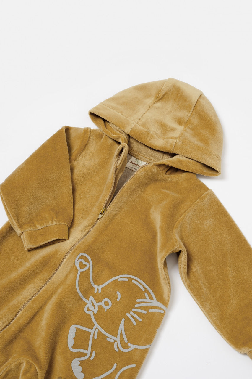 Salopeta Elefant cu maneca lunga si gluga din 80%bumbac organic si 20% poliester - , BabyCosy